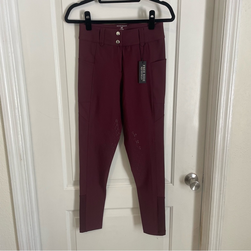 NWT Free Ride Equestrian Merlot Pro Knee Patch Breeches